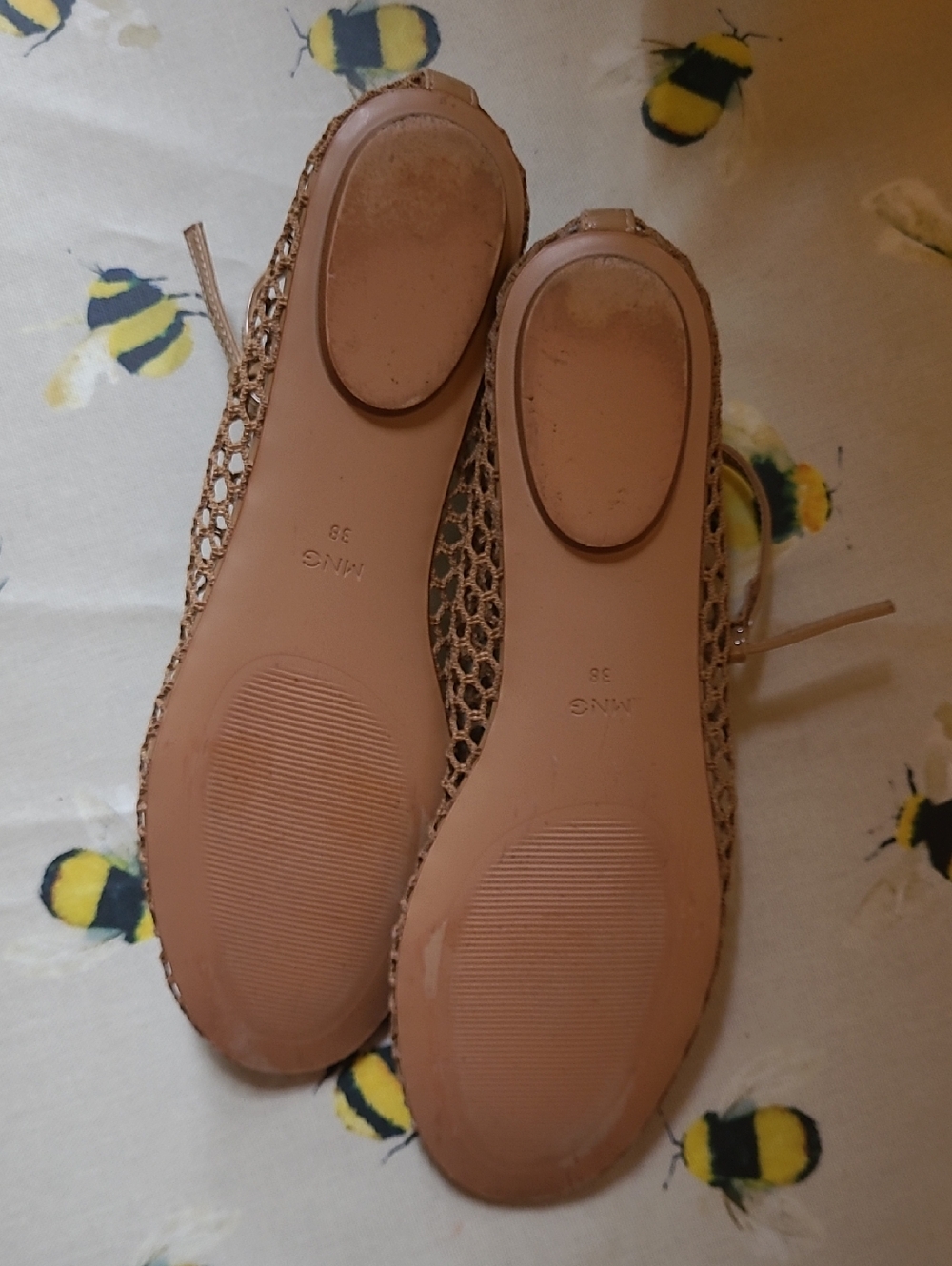 Mango Tan Fishnet Ballet Flats with Ankle Strap, 38/7.5 - Picture 4 of 8